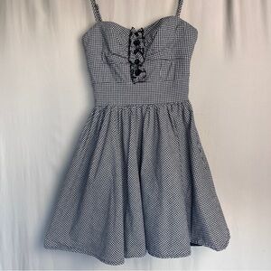 Bebe Black & White Gingham Bustier Mini Dress XXS Adjustable Straps Fit & Flare